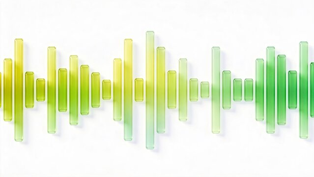 Green abstract soundwave digital audio equalizer bars music frequency visualization technology background voice recording concept 3d glass texture modern communication podcast
