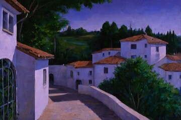 Fototapeta premium Serene Village in a Lush Valley