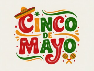 Naklejka premium Festive cinco de mayo celebration design with sombrero and maracas on a light cream background