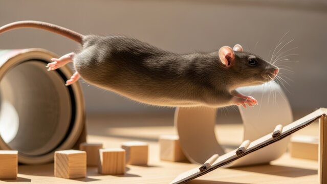 Rat Jumping Over Cardboard Ramp Obstacle
