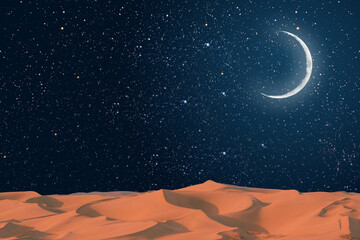 milky way and milky way over the desert in the night. the stars in the middle.