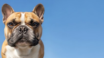 Obraz premium French Bulldog Face Close Up Against Blue Sky