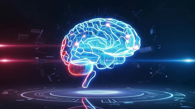Futuristic glowing digital brain with technology and artificial intelligence concept background