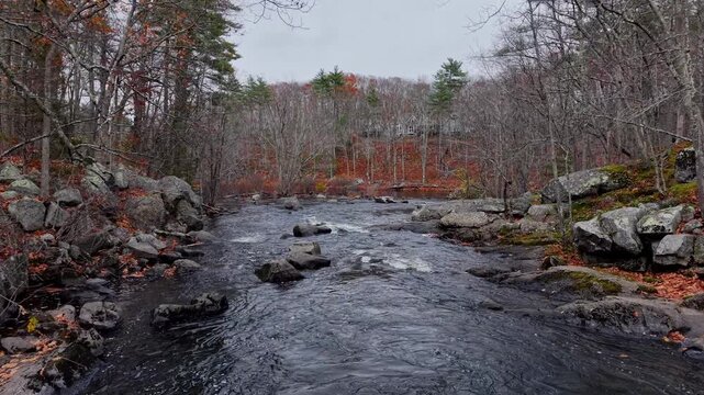 Fall aerial view featuring Packers Falls in Durham, New Hampshire