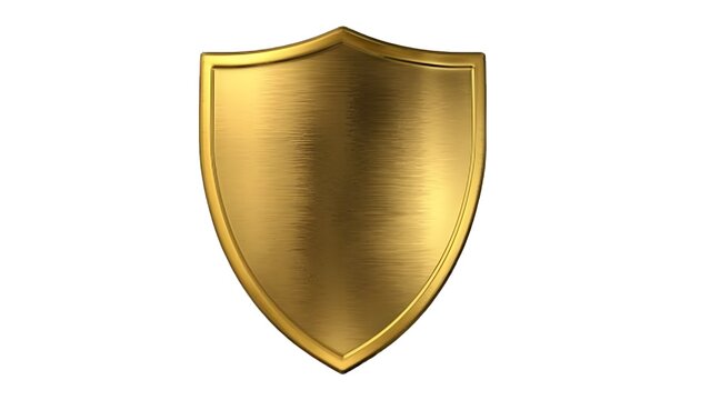 A shiny gold shield on a white background, symbolizing protection and security