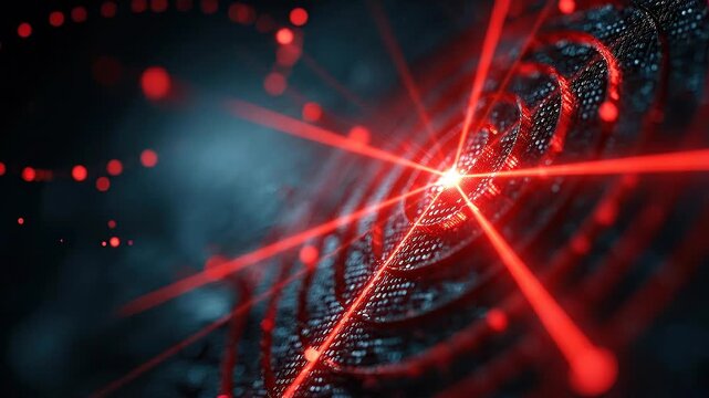 Concentric crimson data rings converging toward luminous core visualize AI driven business goal alignment and strategic targeting.