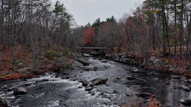 Fall aerial view featuring Packers Falls in Durham, New Hampshire