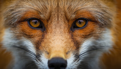 Fototapeta premium Red fox close up portrait with intense amber eyes and detailed fur