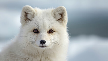 Fototapeta premium Arctic fox portrait winter fur white animal closeup calm gaze