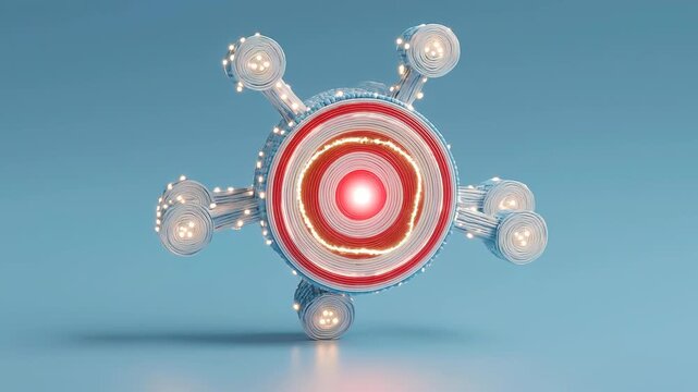 AI network hub directing distributed intelligent agents toward centralized business goal and strategic target alignment.