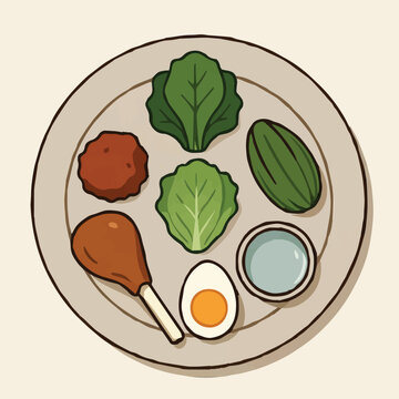 Simple Seder Plate Vector, Flat Design Passover Plate with Symbolic Foods