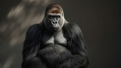 Fototapeta premium Majestic silverback gorilla portrait with dramatic lighting and calm expression