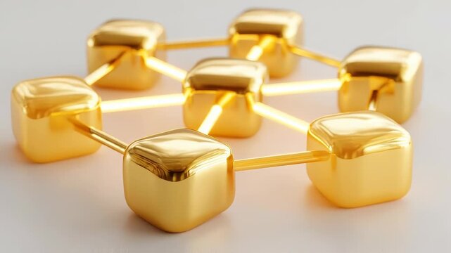 Floating gold network cubes representing decentralized yet unified capital integration.