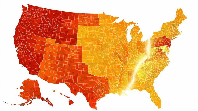 Gradient national risk heatmap illustrating geographic exposure transition and regional intensity distribution. 8-second seamless loop.