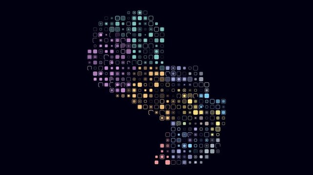 Paraguay animated country shape. Pulsating colored dots on the map of the country. Large size rounded square blocks. Digital style Paraguay map on dark background. Trending animation video.