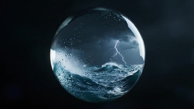 Stormy Seas Captured in a Crystal Ball with Lightning