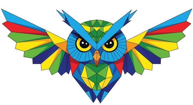 Colorful geometric owl graphic design.