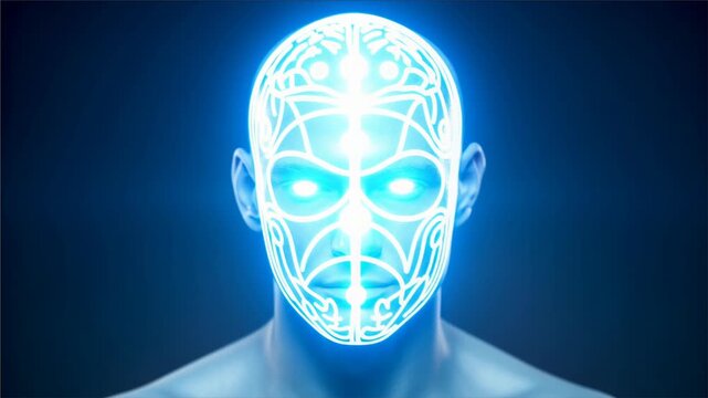 Brain computer interface ethics glowing face futuristic technology concept with illuminated neural network and ethical considerations digital age