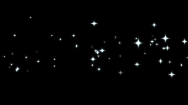 Magic glitter star sparkle animation, glowing fairy dust trail line, twinkling white particles shimmer, pixie dust path motion, sparkling stars burst effect, seamless loop on black screen, 4K