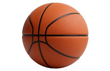 Fototapeta premium A single orange rubber basketball ball with black stripes is a round sports equipment sphere isolated on a white background for team competition game play activity or leisure