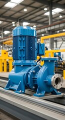 Fototapeta premium Blue industrial electric motor pump in factory setting