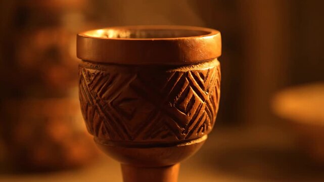 Exquisite carved wooden goblet with intricate design