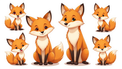 Fototapeta premium Cute fox cartoon fox fox character baby fox happy fox smiling fox woodland animal orange fur white background sitting fox cute animal illustration