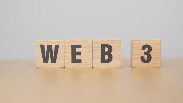 hand change wooden block from WEB 2 to WEB 3. Centralization, Blockchain, Decentralization, Social Media, Application Programming Interface, finance and Technology concept