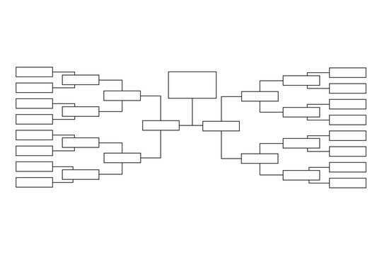Minimalist vector of a tournament bracket with multiple match boxes linked toward the championship final, designed as a clear and organized competition diagram layout.