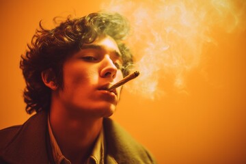 Fototapeta premium Young man smoking cigarette