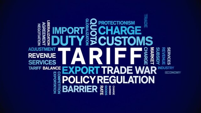 Tariff animated word cloud-text design animation tag kinetic typography seamless loop.