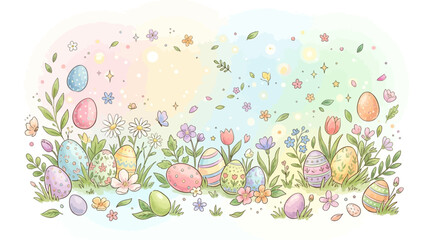 Delightful Easter Egg Hunt Amidst a Spring Meadow Filled with Flowers and Butterflies