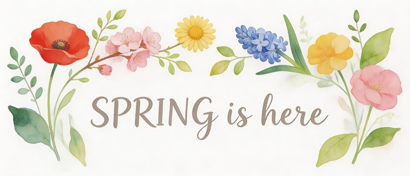 Spring is here with colorful flowers illustration