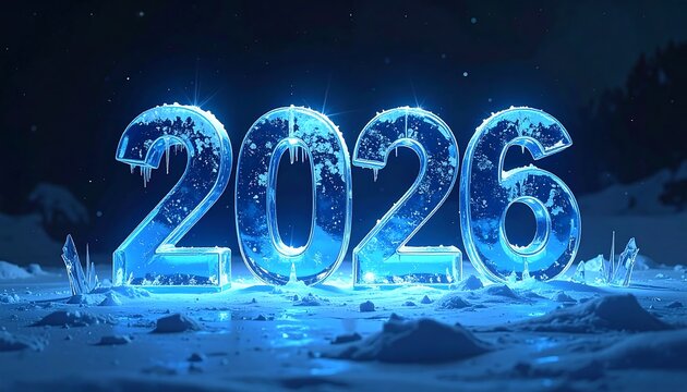 A futuristic snowy landscape with glowing icy numbers