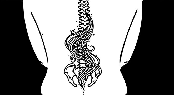 Illustration of a Human Spine with a Stylized, Wavy Curvature