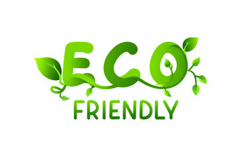 Fototapeta premium Green Eco Friendly Text with Growing Leaves and Branches on White Background