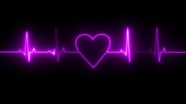 Neon Digital Heartbeat Plus Animation, heart rate monitor electrocardiogram EKG or ECG looping background.glowing Neon digital heartbeat plus Heart beat electric neon line color 4k animation video
