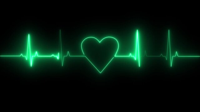 Neon Digital Heartbeat Plus Animation, heart rate monitor electrocardiogram EKG or ECG looping background.glowing Neon digital heartbeat plus Heart beat electric neon line color 4k animation video