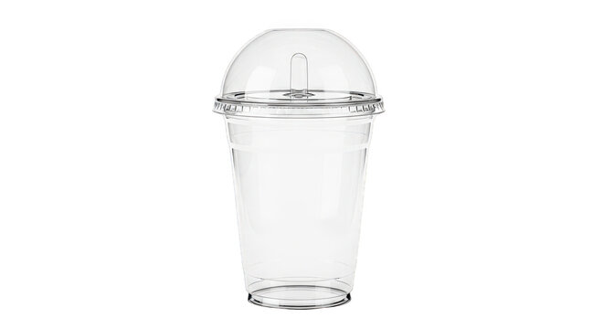 Clear plastic cup with dome lid isolated on transparent background