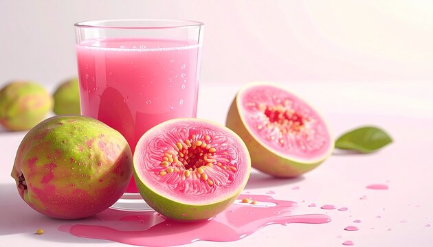 Refreshing Guava Juice with Fresh Guava Fruit Slices.