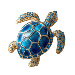 Fototapeta premium Jeweled Turtle Ornament: A close-up view of an intricately crafted turtle ornament. This exquisite piece showcases shimmering blue and gold details. Its design evokes the tranquil beauty of the ocean.