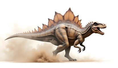 Fototapeta premium Full Body Stegosaurus Dinosaur Running in the Dust on White Background