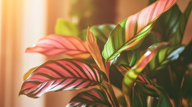 149.Detailed focus on a Calathea plant with fading green hues, wrinkled leaf surfaces, and curling tips, conveying urgent care needs