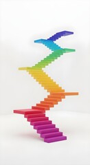 Obraz premium Colorful 3D Lego staircase with multicolored blocks ascending in abstract geometric design on white background