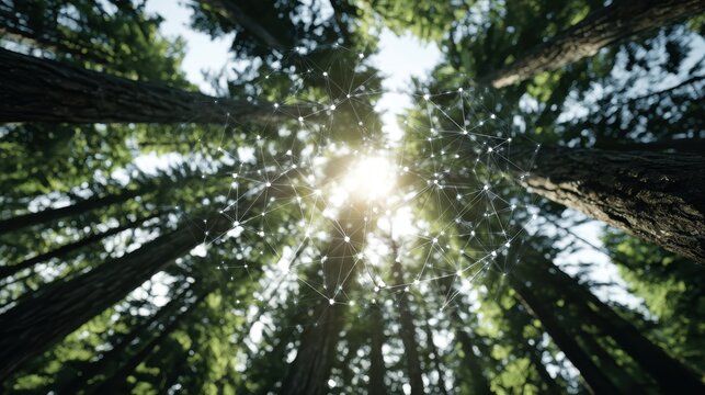 Forest Canopy Connection: Digital Network Among Majestic Trees, Nature Data