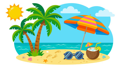 Obraz premium Summer Beach Scene with Palm Trees and Ocean
