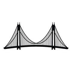 Fototapeta premium Suspension Bridge Silhouette Against White Background, Modern Infrastructure Illustration