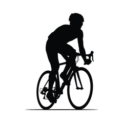Obraz premium Professional cyclist riding road bike silhouette black and white high contrast sports endurance training fitness competition outdoor exercise