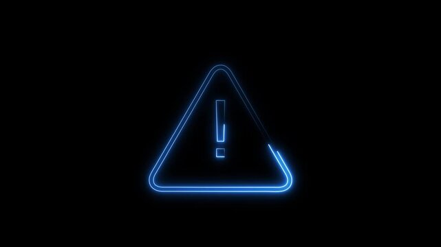 Neon warning attention icon animation glowing neon red blue color danger risk alert neon error stop signal problem sign symbol with black background
