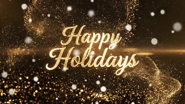 Sparkling gold Happy Holidays text with particles for celebration.